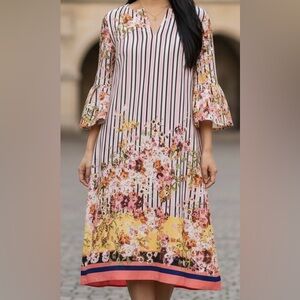 HOST PICK - NWOT eci Floral Stripe Dress with Bell Sleeves